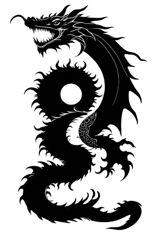 dragon sun and moon merging tattoo design idea
