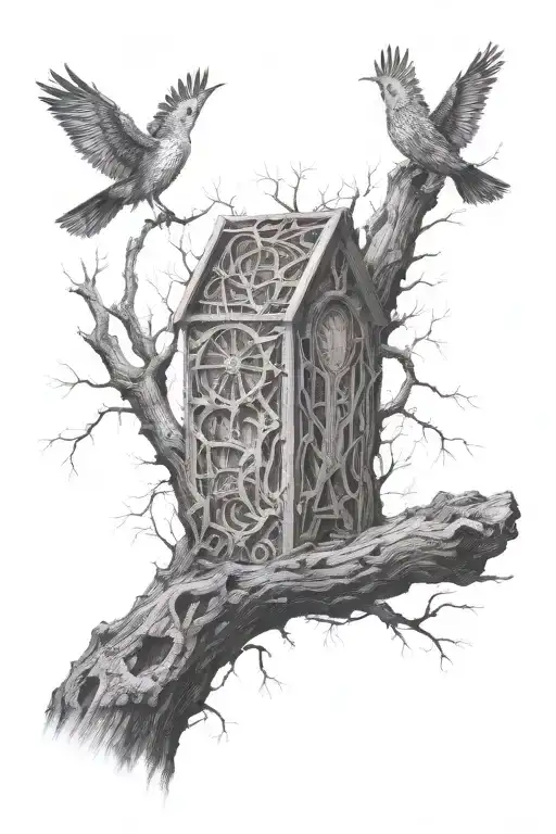 My coffin is still making noise in the forest. He is a tree. He is a tree. he nurses nests tattoo design idea