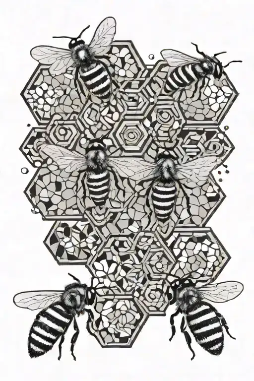 4 bees flying honey comb tattoo design idea