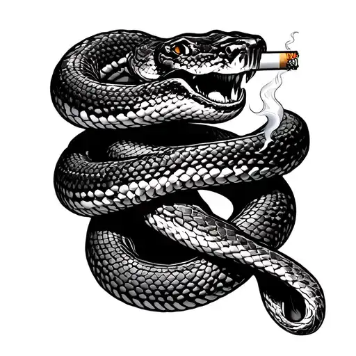 smoking cigarette with snake wrapped on arm tattoo design idea
