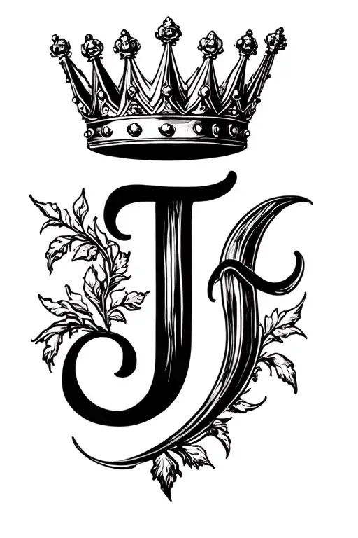 letter j and a king crown tattoo design idea