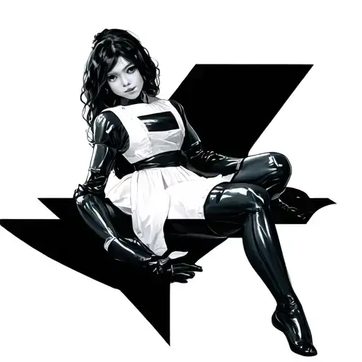 Make an image of a young woman with a servant's latex suit tattoo design idea