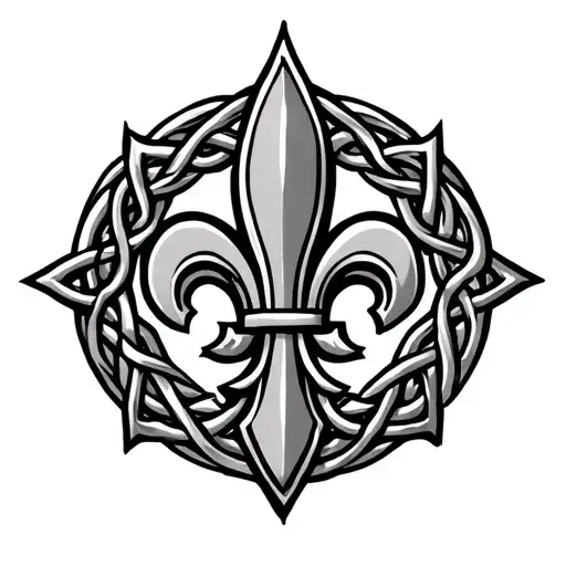 Fleur de Lis with celtic knot background black tattoo design idea