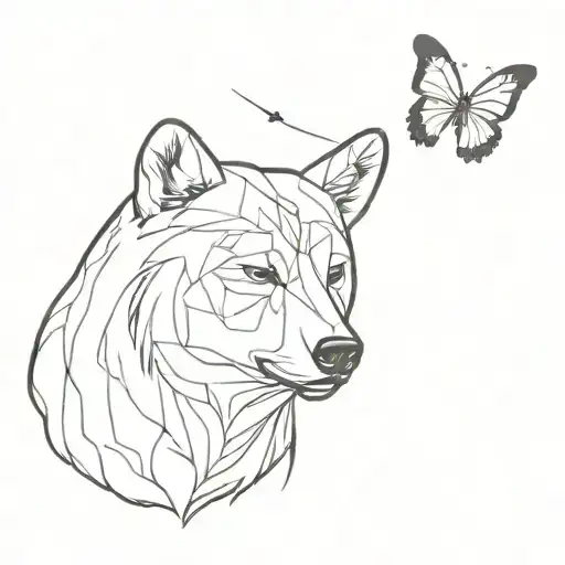 butterfly and bear head tattoo design idea