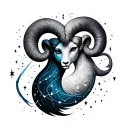 mixed Aries and aquarius constellation merging together tattoo design idea