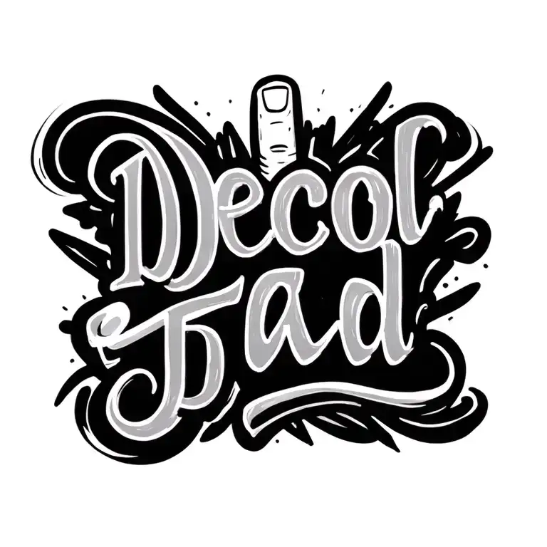 Lettering decol tea bad model with a drawing of a middle finger tattoo design idea