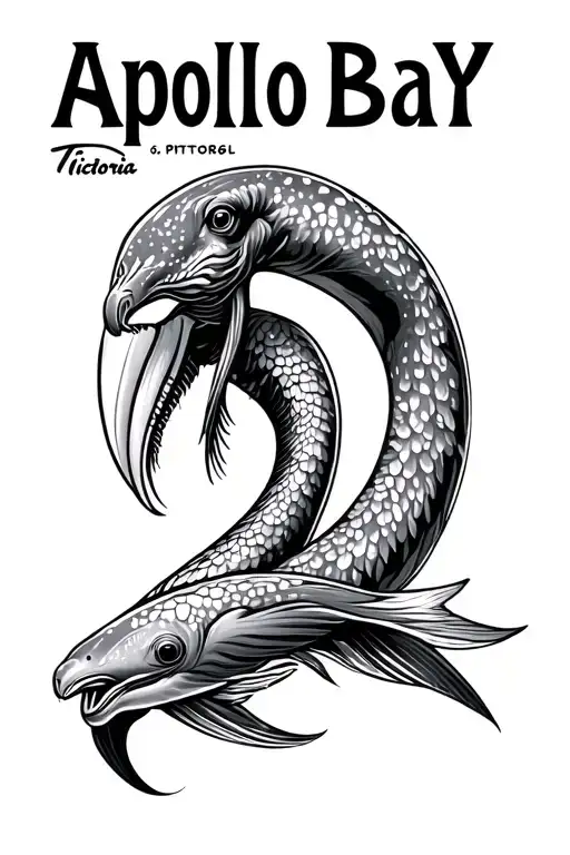 ocean animals and waves or water with Apollo bay Victoria coordinates  tattoo design idea