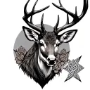 deer, celtic cross, rose tattoo design idea