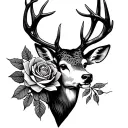deer, celtic cross, rose tattoo design idea