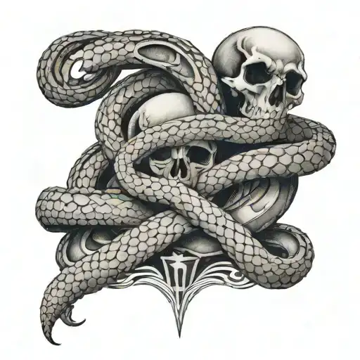 skeleton snake wrapped up with the word "sonder" below it in gothic font tattoo design idea