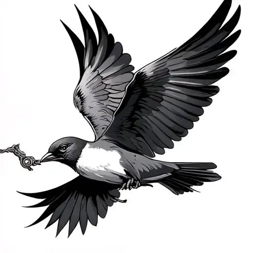 Swallow bird flying while holding a small dagger with its foot tattoo design idea