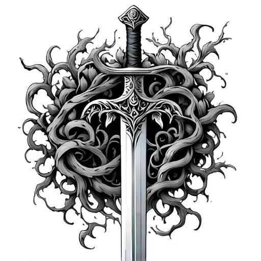 Sword Wrapped In Vines tattoo design idea