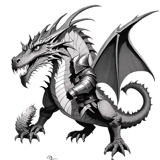 A dragon inspired by Lord of the Rings battling a medieval knight in a epic battle scene tattoo design idea