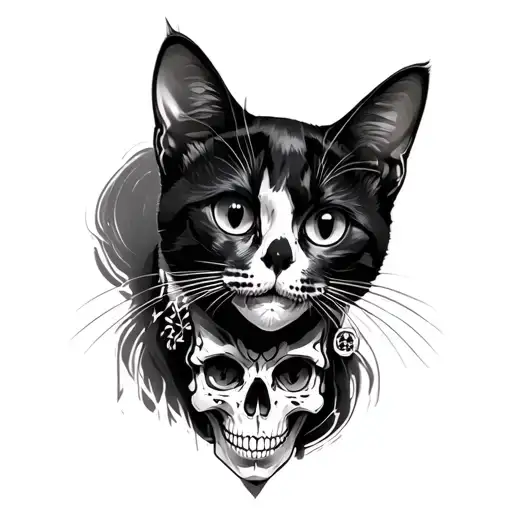 black cat with a skull head and cat body black cat full body  tattoo design idea