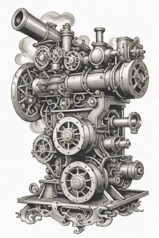 steam engine with many guns crossed tattoo design idea