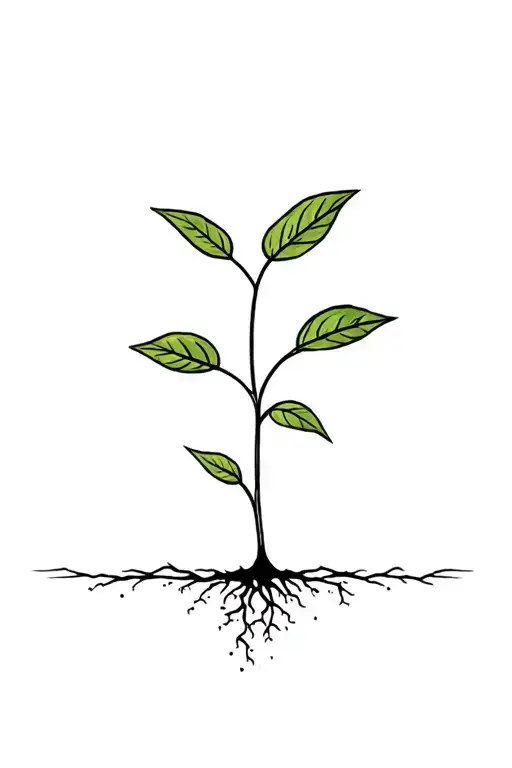 for my daughter pip, a seed in the soil that is sprouting a few leaves. horizontal line for the soil with a few roots tattoo design idea