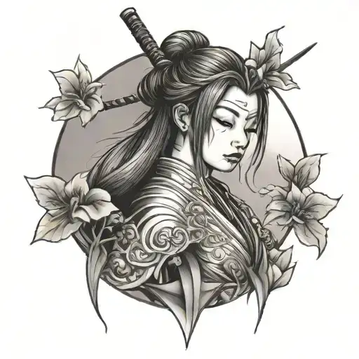 crying Violet Evengarden but she is samurai tattoo design idea