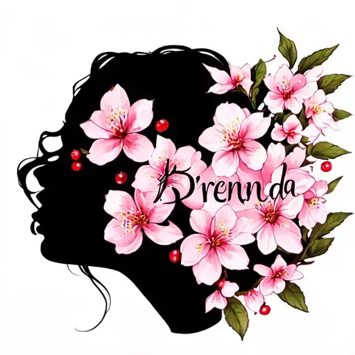 name brenda with cherry blossom in silhouette tattoo design idea