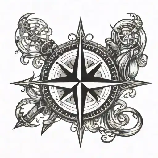 compass anchor intertwined tattoo design idea
