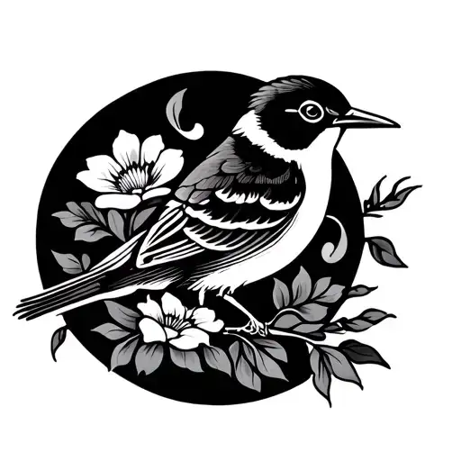 Hmong print with a bird and flowers tattoo design idea