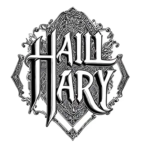 Lettering hail mary in gotic style tattoo design idea