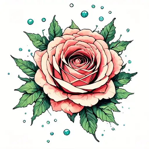 Realistic Briar rose with Ghibli soot sprites forming a fantastical scene tattoo design idea