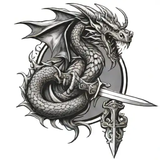 dragon wrapped around a sword tattoo design idea