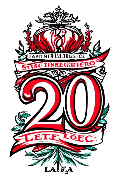 The number 20, in red and white, and in it to be written in English LFC in black letters tattoo design idea