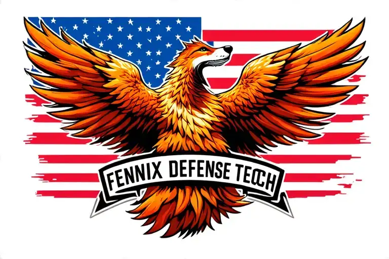"Fenix Defense Tech" "Fenix Defense Tech" Phoenix with the head of a Fox. American flag in the background. tattoo design idea