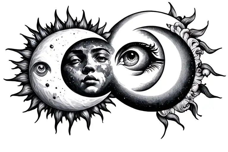sun and moon tattoo design idea