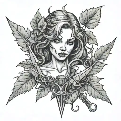 poison ivy plant intertwined with a sword surrounded tattoo design idea