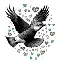 freedom, bird flying,time and money raining love hearts tattoo design idea