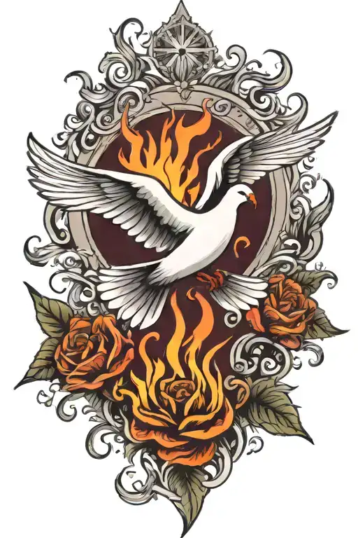 holy spirit fire and dove flying tattoo design idea