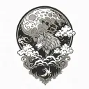 wolf moon clouds tattoo design idea