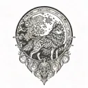 wolf moon clouds tattoo design idea