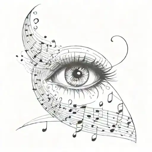 eye crying music notes tattoo design idea