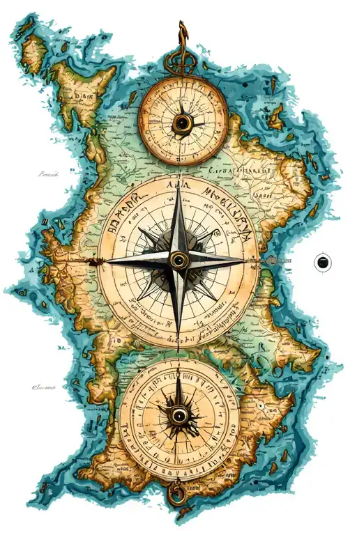 Uncharted map with compas with sic Paris magna tattoo design idea