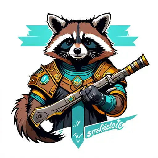 mechanical racoon warrior tattoo design idea