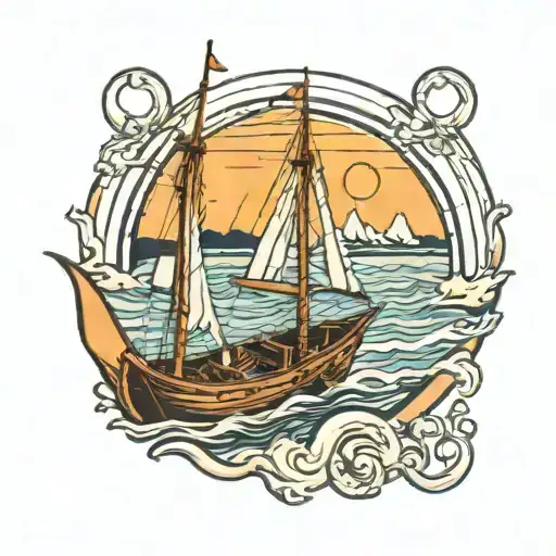 sailboat at high noon with an otter in the water tattoo design idea