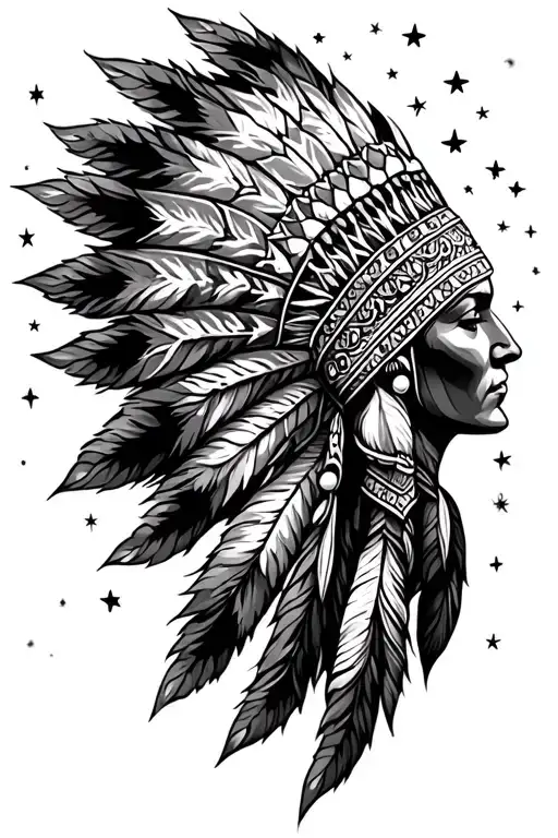 indian headdress made of stars scattered tattoo design idea