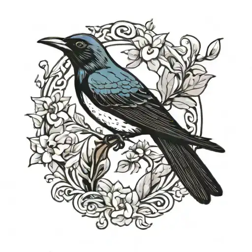 Tui bird in the style of a traditional american swallow tattoo design idea