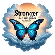 "Stronger than the storm" "Stronger than the storm" butterfly emerging from storm clouds forming the shape lightening tattoo design idea