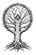 yggdrasil world tree with valknut inbued in  the corwn tattoo design idea