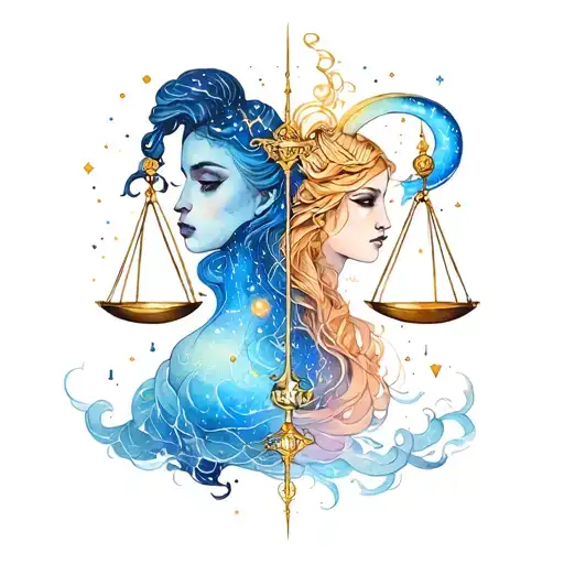 libra and aquarius constellation merging together tattoo design idea