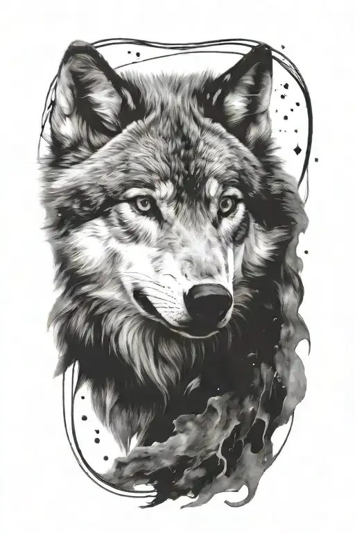 wolf space tattoo design idea