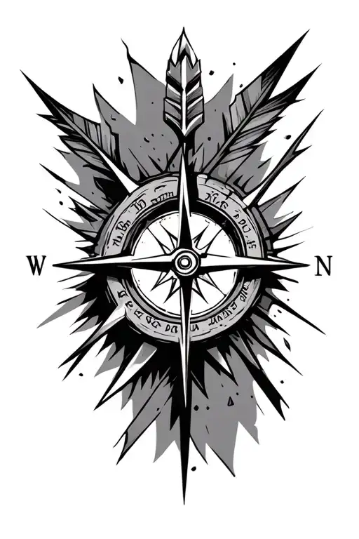 broken compass and arrow design tattoo design idea
