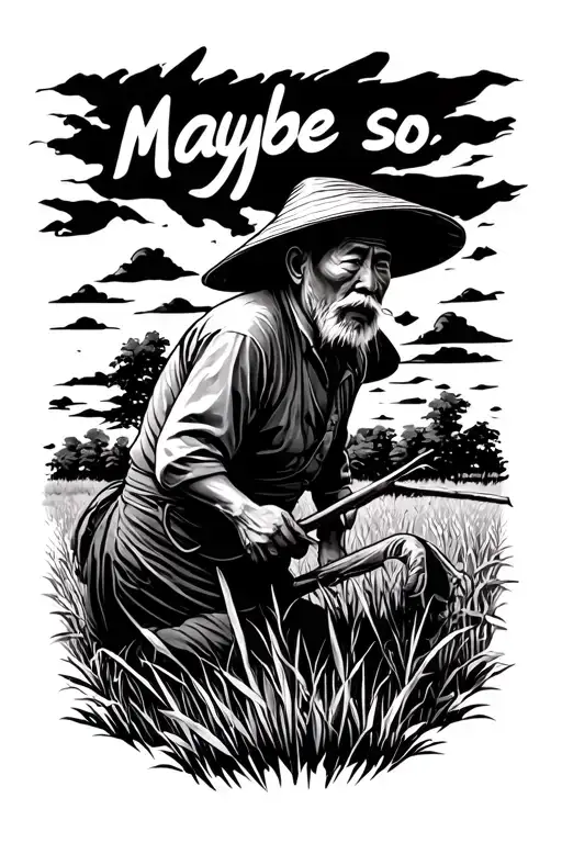 "Maybe so" "Maybe so" old Chinese farmer working in field facing away tattoo design idea