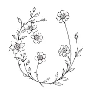 vine wrapping with marigolds, daffodils and daisies in just black and fine lines tattoo design idea