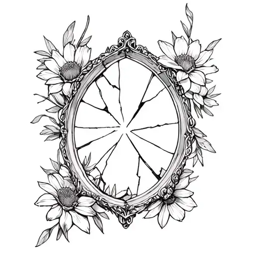a broken picture frame with dead flowers around it  tattoo design idea