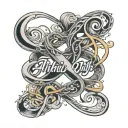 infinity with names Adrian, Vicky, Katie and Omar Alejandro  tattoo design idea